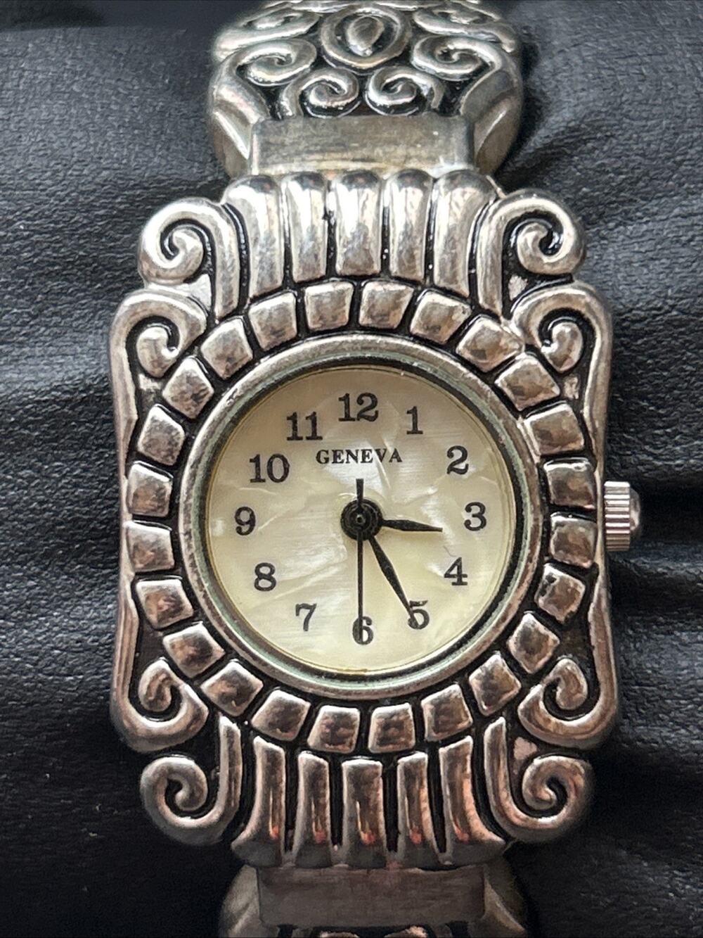Geneva Silver Tone Women’s Cuff Watch